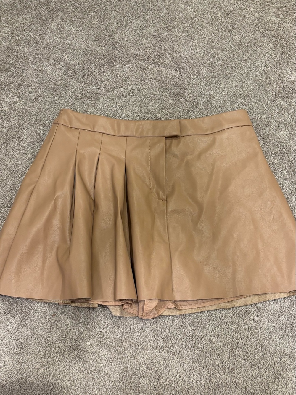 Mustard Seed Faux Leather Pleated Mini Skirt - Tan